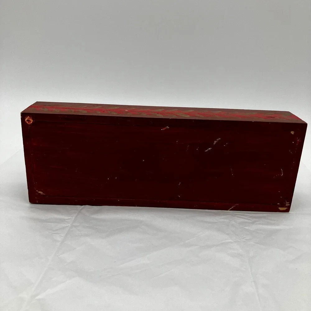 Wall Organizer Folk Art Wood Love Heart Burgundy Red Rustic Box